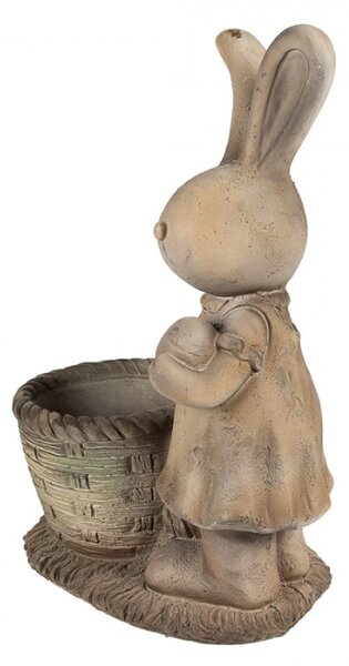 Hnědý keramický obal na květináč ve tvaru zajíčka s košíčkem – 49 cm