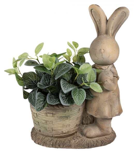 Hnědý keramický obal na květináč ve tvaru zajíčka s košíčkem – 49 cm