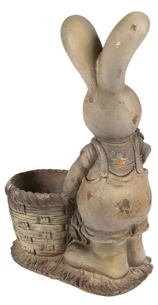 Hnědý keramický obal na květináč ve tvaru zajíčka s košíčkem držící mrkev – 49 cm