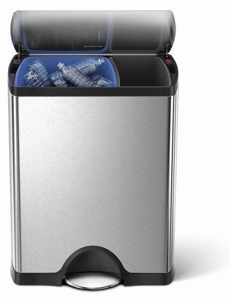 Obdélníkový pedálový koš na tříděný odpad 30 + 16 l, matná ocel, nerez