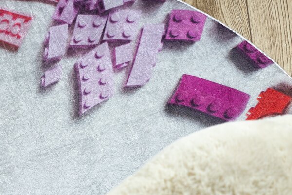 Makro Abra Kulatý dětský koberec vhodný k praní BAMBINO 38480 Kostky Lego šedý vícebarevný Rozměr: průměr 80 cm