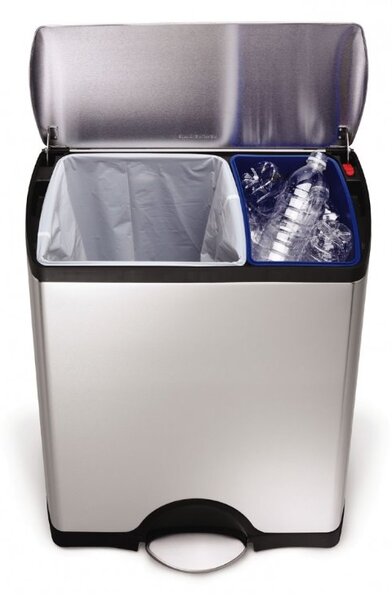 Obdélníkový pedálový koš na tříděný odpad 30 + 16 l, matná ocel, nerez