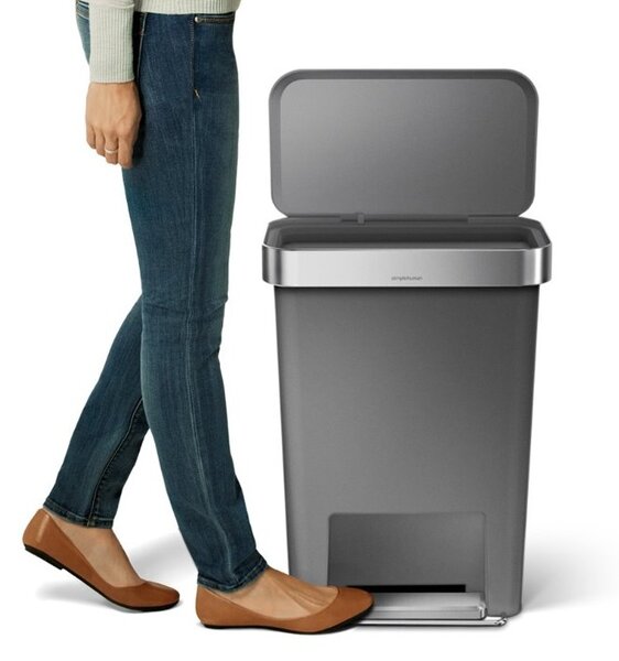 Obdélníkový pedálový koš 45 l, šedý plast/nerez, šedá