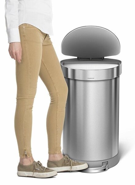Půlkulatý pedálový koš 45 l, matná ocel, nerez