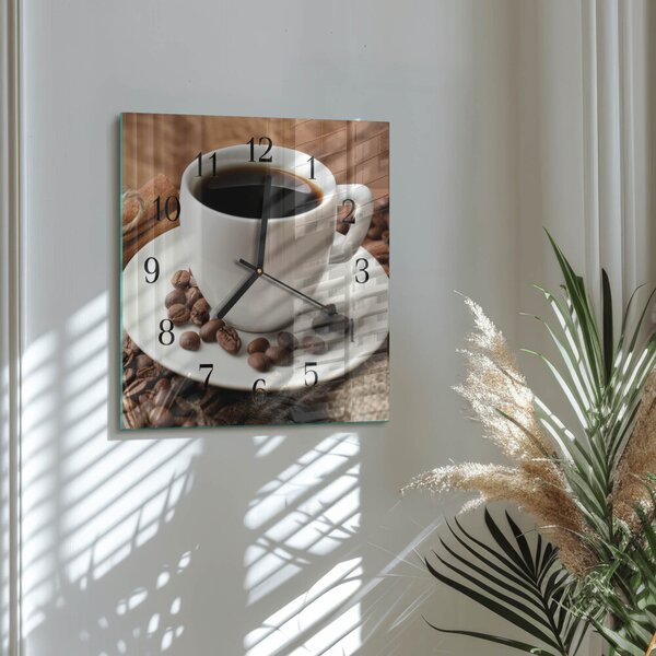 Skleněné hodiny na stěnu Káva zskc-30x30-00179029