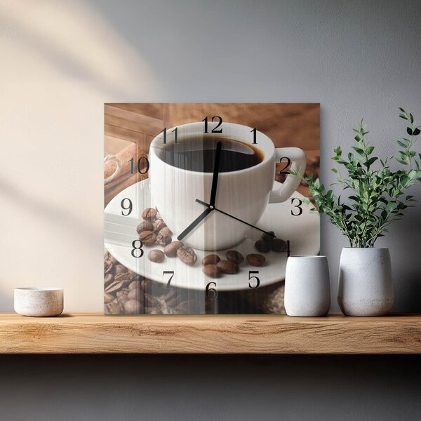Skleněné hodiny na stěnu Káva zskc-30x30-00179029