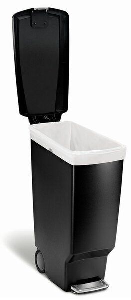Úzký pedálový koš 40 l, černý plast, černá