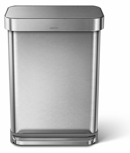 Obdélníkový pedálový koš 55 l, matná ocel, přihrádka na sáčky, nerez