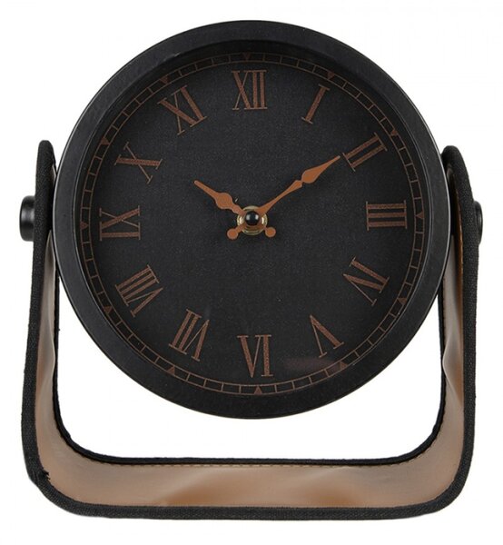 Černo-hnědé stolní hodiny s římskými číslicemi v elegantním stylu Peppin – 22 cm