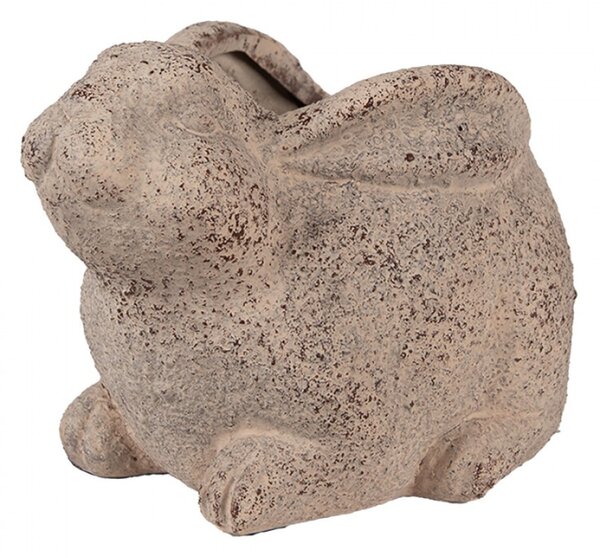 Béžový keramický obal na květináč ve tvaru sedícího zajíčka – 17x12x12 cm