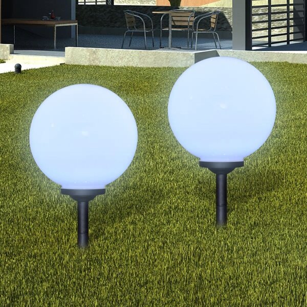 Zahradní svítidlo solární LED - kulaté - 2 ks zapichovací | 30 cm