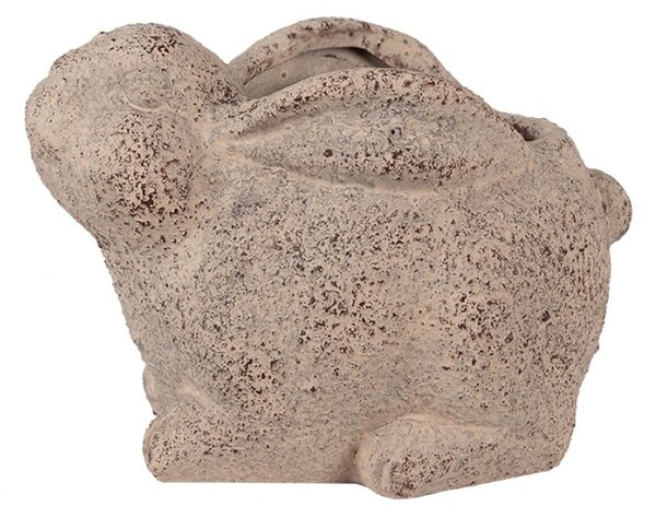 Béžový keramický obal na květináč ve tvaru sedícího zajíčka – 17x12x12 cm