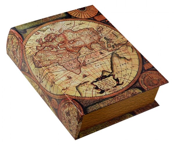 Sada 3 ks úložných boxů ve tvaru knihy s motivem starých map v béžovém odstínu 27x22 cm / 22x17 cm / 17x12 cm