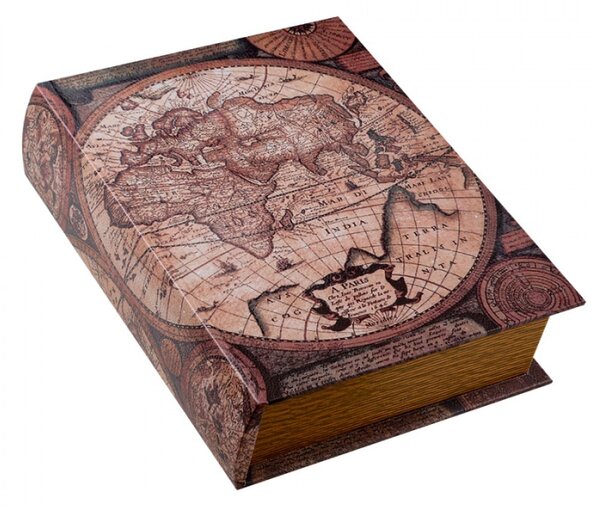 Sada 3 ks úložných boxů ve tvaru knihy s motivem starých map ve starorůžovém odstínu 27x22 cm / 22x17 cm / 17x12 cm