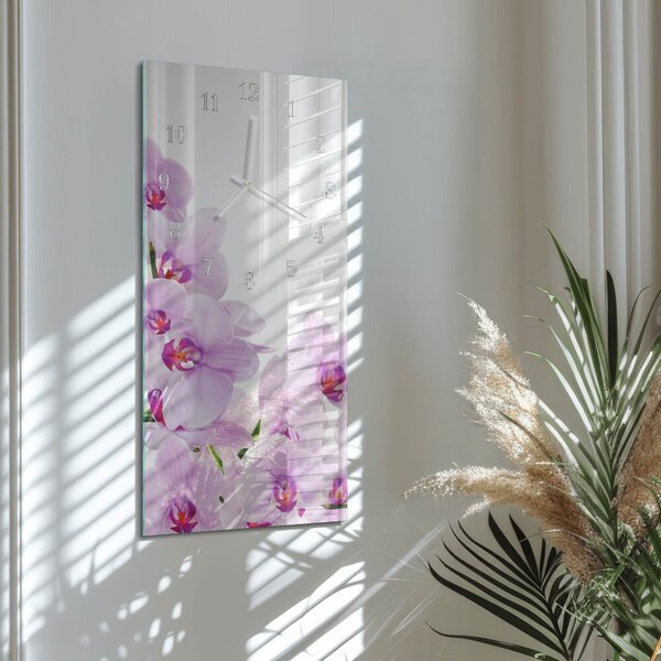 Skleněné hodiny vertikální Orchideje zsppb-30x60-00080325