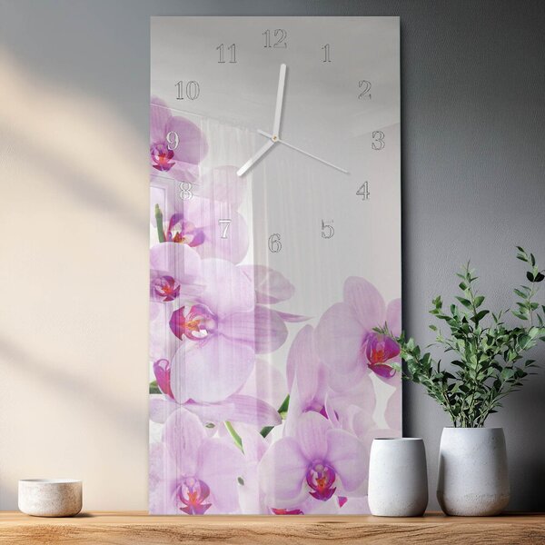 Skleněné hodiny vertikální Orchideje zsppb-30x60-00080325