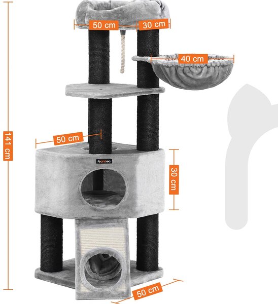 FEANDREA Škrabadlo pro kočku 141 cm šedý černé