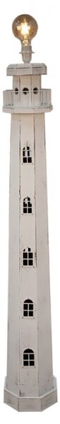 Stojací lampa ve tvaru bílého dřevěného majáku – 23x23x140 cm