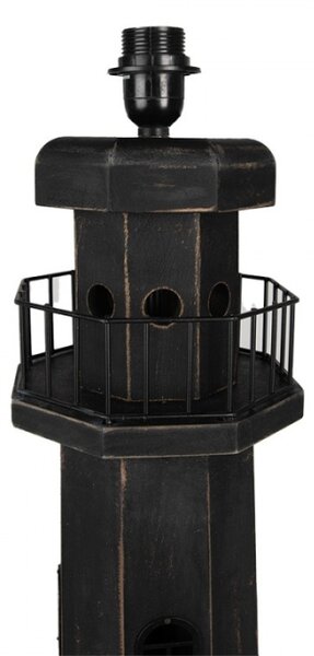 Stojací lampa ve tvaru černého dřevěného majáku – 23x23x140 cm