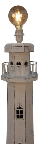 Stojací lampa ve tvaru bílého dřevěného majáku – 23x23x140 cm