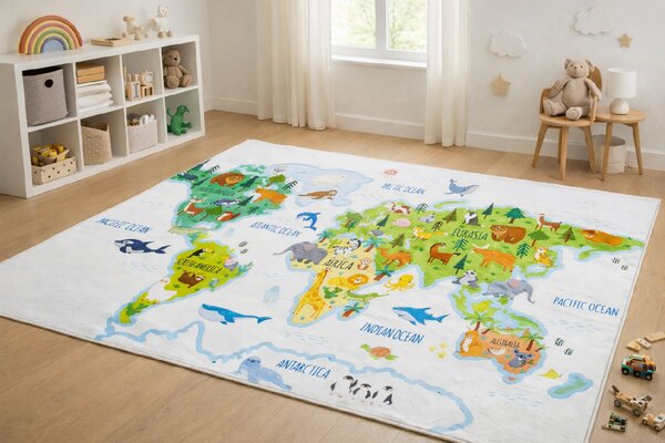 Makro Abra Dětský kusový koberec KIDS 250321N Mapa Světa Rozměr: 80x150 cm