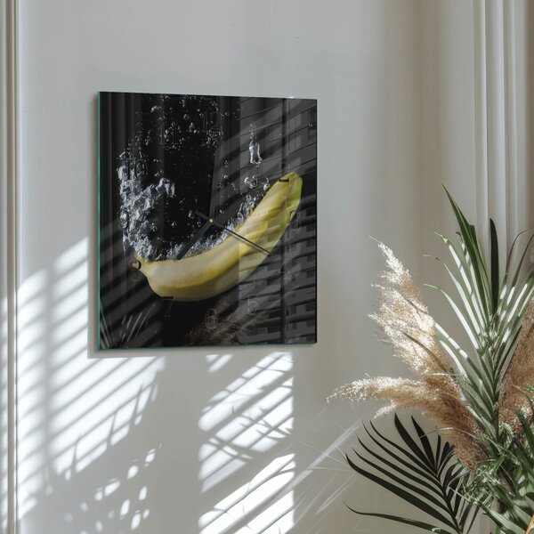 Skleněné hodiny na stěnu Banán zskc-30x30-00181111
