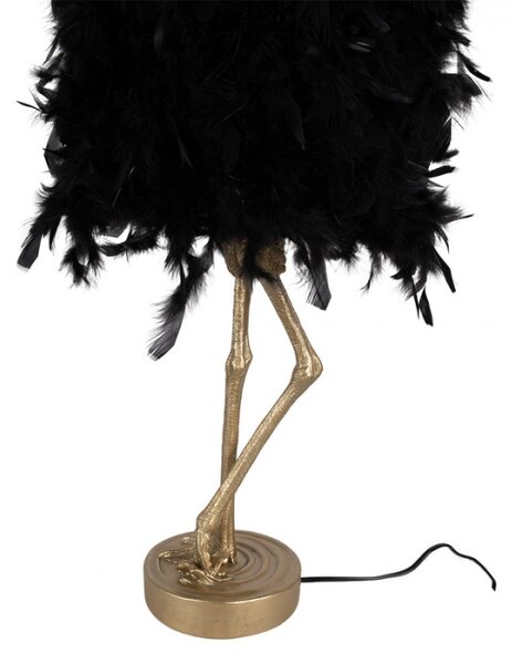 Stolní lampa ve tvaru zlatých pštrosích nohou s peříčky – 30x30x69 cm