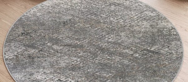 Makro Abra Kulatý koberec VALLEY D714A Moderní Abstraktní šedý bílý Rozměr: průměr 80 cm