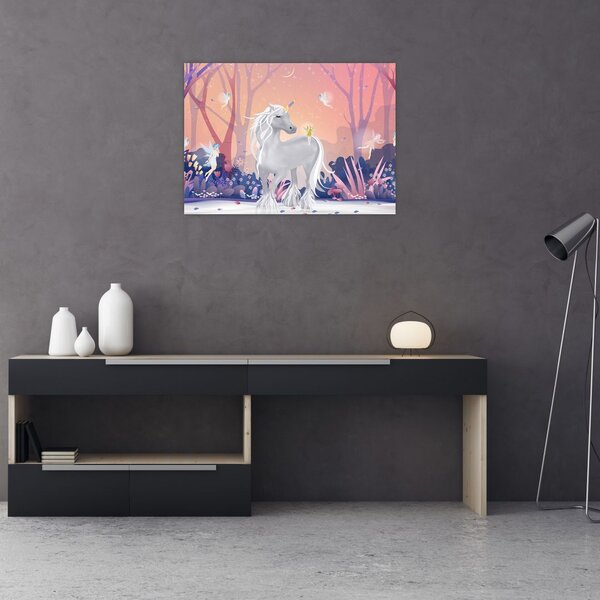 Obraz - Jednorožec v magickém lese (70x50 cm)