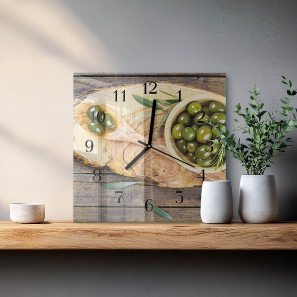 Skleněné hodiny na stěnu Olivové dřevo zskc-30x30-00185472