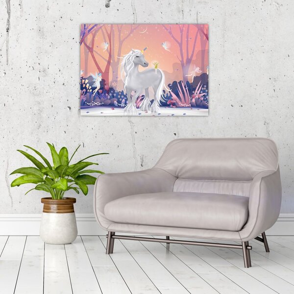 Obraz - Jednorožec v magickém lese (70x50 cm)