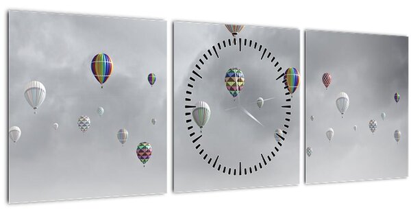 Obraz - Balóny nad cihlovou zdí (s hodinami) (90x30 cm)