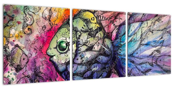 Obraz - Barevná rybička (s hodinami) (90x30 cm)