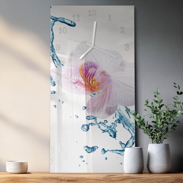Skleněné hodiny vertikální Orchidej zsppb-30x60-00083597