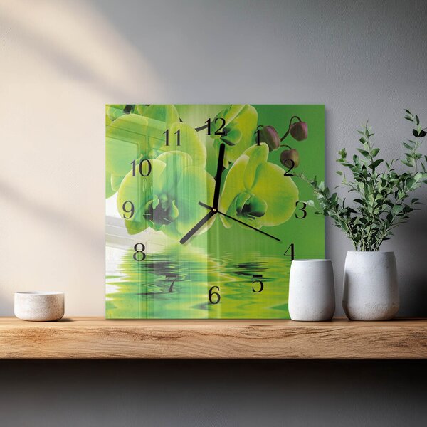 Skleněné hodiny na stěnu Orchidej zskc-30x30-00177612