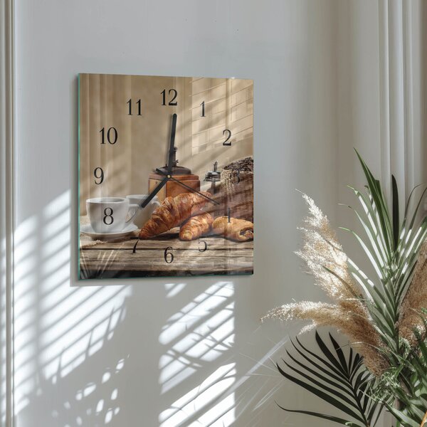 Skleněné hodiny na stěnu Croissanty zskc-30x30-00176940