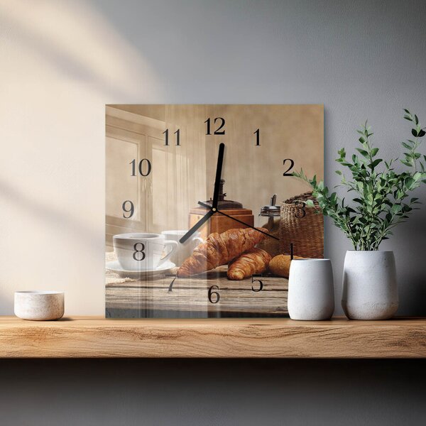 Skleněné hodiny na stěnu Croissanty zskc-30x30-00176940
