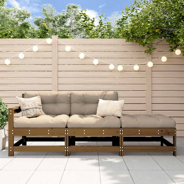 3dílná zahradní souprava s poduškami medově hnědá masivní dřevo