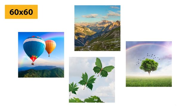 Set obrazů přelet balónem nad zemí