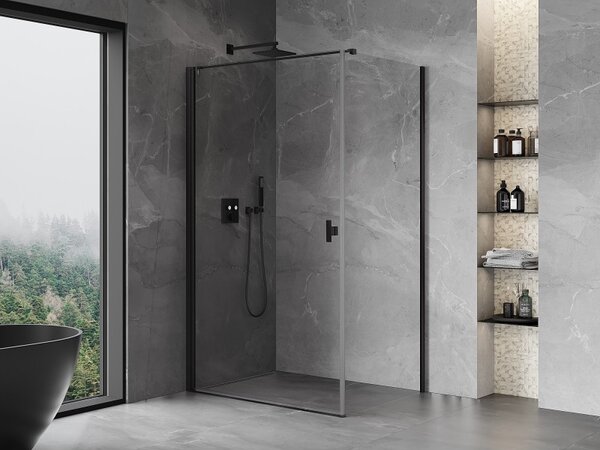 Mexen Mist-B, 1-křídlý ​​výklopný sprchový kout 75 x 70 cm, čiré sklo, černý profil, 8A2T-075-070-70-00