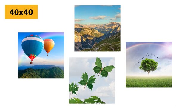 Set obrazů přelet balónem nad zemí