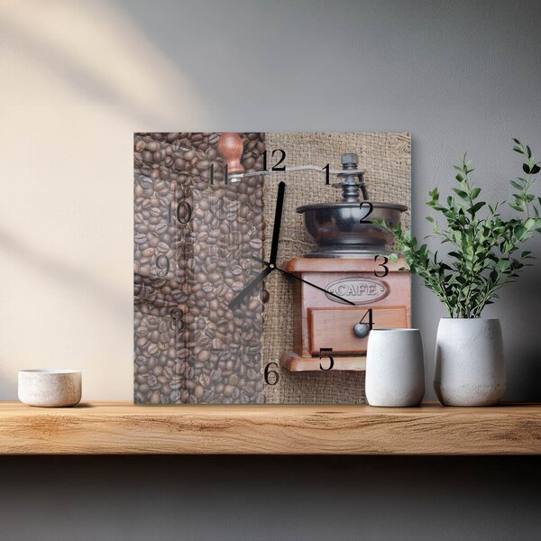 Skleněné hodiny na stěnu Mlýnek na kávu zskc-30x30-00177803