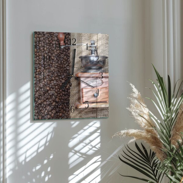 Skleněné hodiny na stěnu Mlýnek na kávu zskc-30x30-00177803