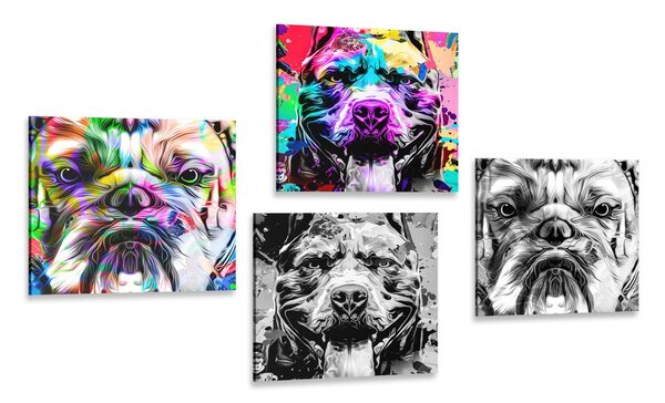 Set obrazů psy v pop art provedení