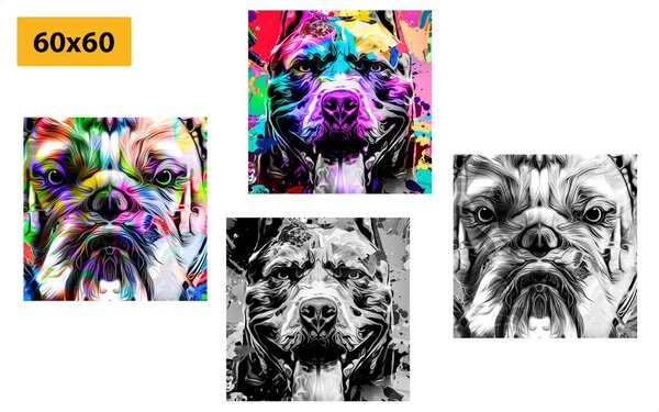 Set obrazů psy v pop art provedení