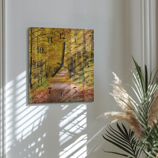 Skleněné hodiny na stěnu Lesní cesta zskc-30x30-00177114
