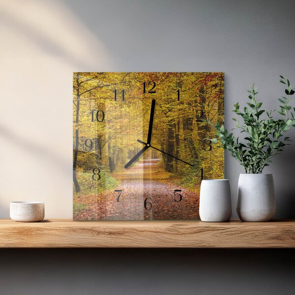 Skleněné hodiny na stěnu Lesní cesta zskc-30x30-00177114