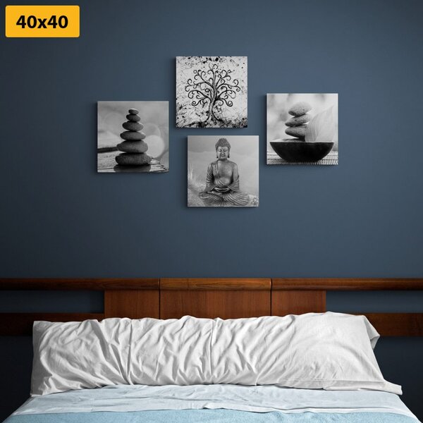 Set obrazů s černobílým Feng Shui motivem