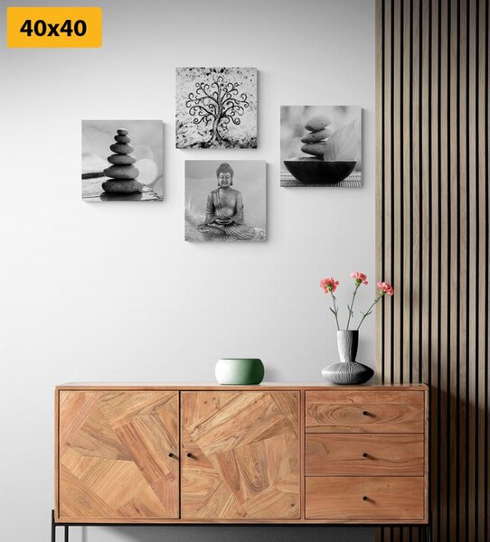 Set obrazů s černobílým Feng Shui motivem