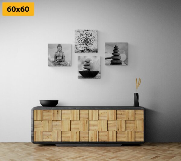 Set obrazů s černobílým Feng Shui motivem